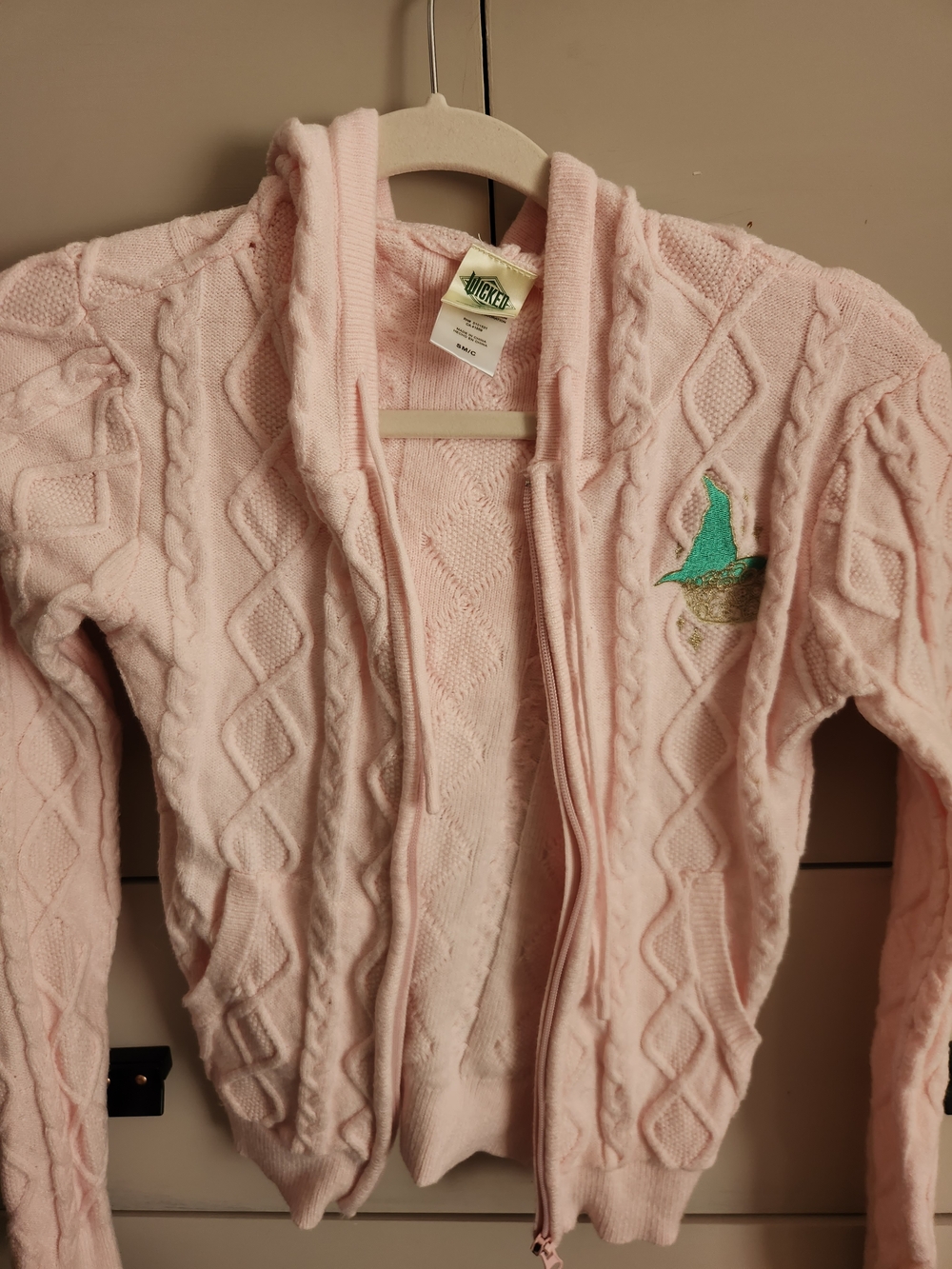 Light Pink Cable Knit Zip Hoodie Wicked Collection